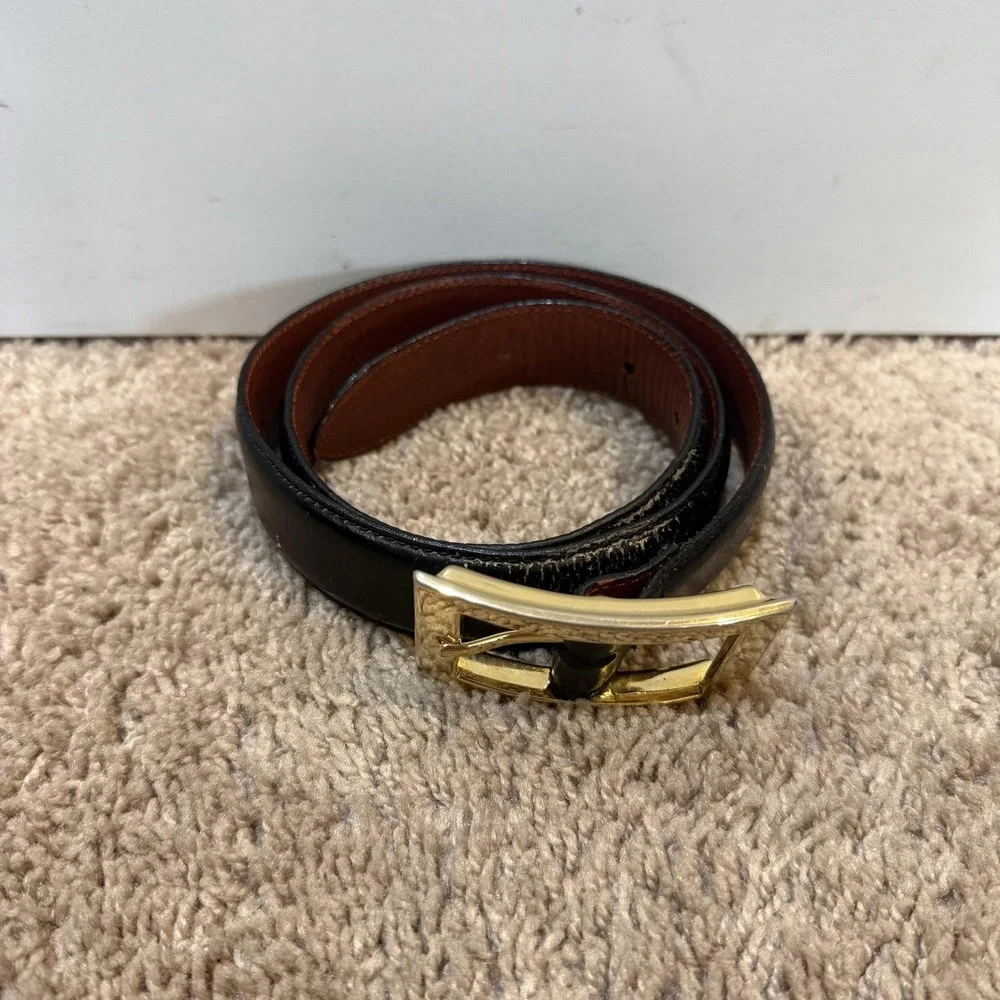 Ralph Lauren Belt Mens Medium Black Leather Dress Gold Buckle Logo Classic